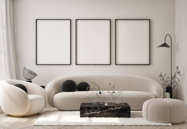 istock mock up poster frame in modern interior background, living room, Contemporary style, 3D render, 3D illustration 1435399459