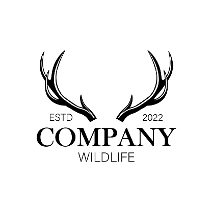 Deer antler ilustration logo vector template. Deer horns isolated on white background