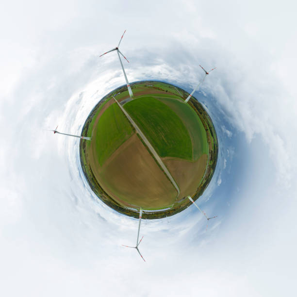 istock rural landscape with the power generating wind turbines (360-degree aerial panorama) 1435402862