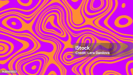 istock Hippie trippy retro background for psychedelic 60s 70s parties with bright acid rainbow colors and groovy liquid pattern in pop art style. Color waves print. 1435403022