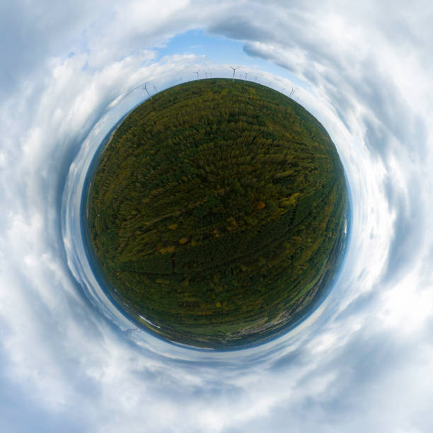 istock landscape with the power generating wind turbines (360-degree aerial panorama) 1435403979