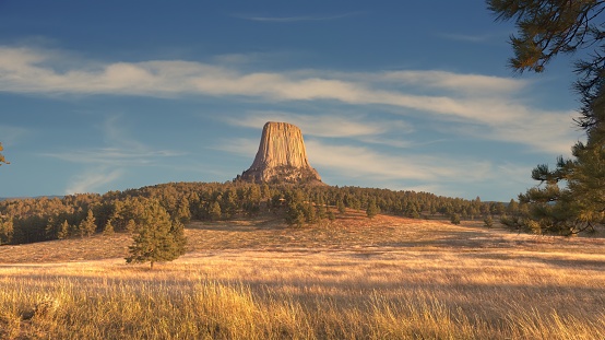 Devils Tower National Monument in Northeastern Wyoming at Sunset