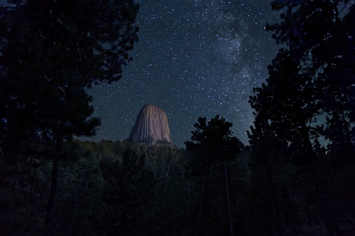 Devils Tower National Monument in Northeastern Wyoming with the Milky Way