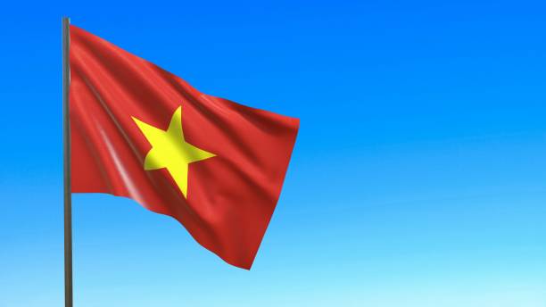 istock vietnam flag fluttering in the wind against a blue sky background 3d-rendering 1435417086
