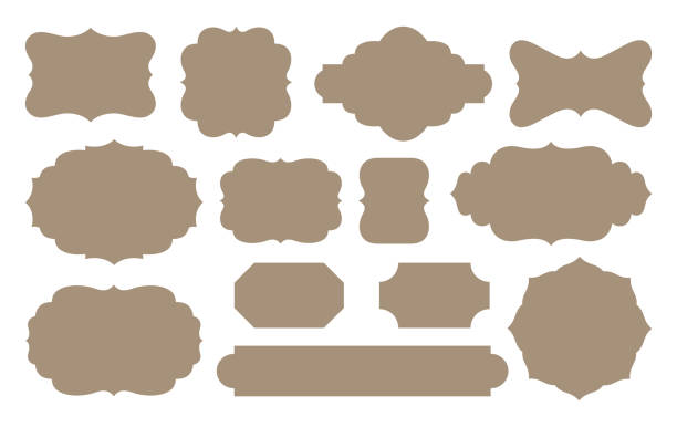 Vintage tags labels cut file set. Retro tags silhouette pattern collection isolated on white. Classic old fashioned tags labels figured shapes for cutter machine. Craft paper badge cutting knife form. art name plates stock illustrations
