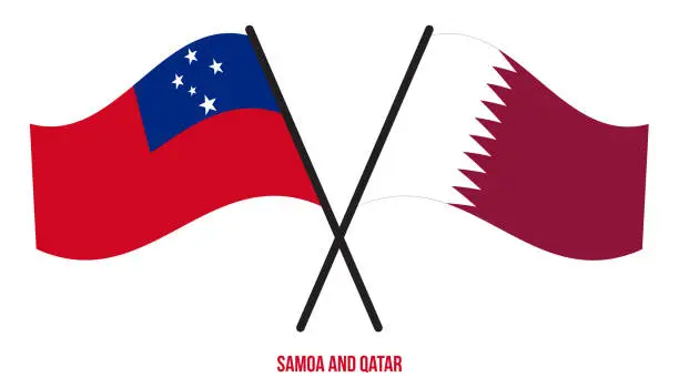 Vector illustration of Samoa and Qatar Flags Crossed And Waving Flat Style. Official Proportion. Correct Colors.