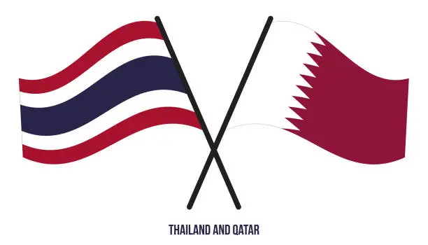 Vector illustration of Thailand and Qatar Flags Crossed And Waving Flat Style. Official Proportion. Correct Colors.