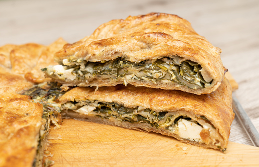 Traditional Serbian Pie with Spinach and Cheese. \