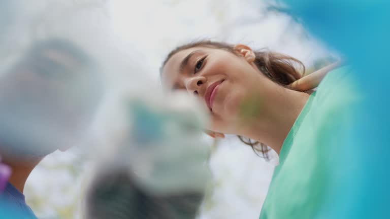 Point of view from plastic bag of a couple doing recycling