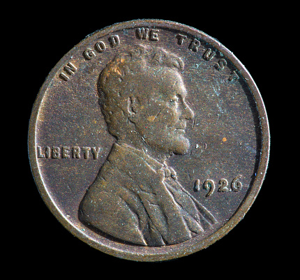 1926 plain US Lincoln cent minted in Philadelphia