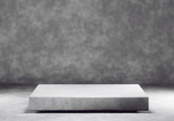 istock 3D rendered minimal abstract background for product display. Empty square concrete podium, empty product showcase 1435438643