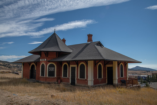 Old train station not in use in old gold mining town of Victor, Colorado in western USA North America