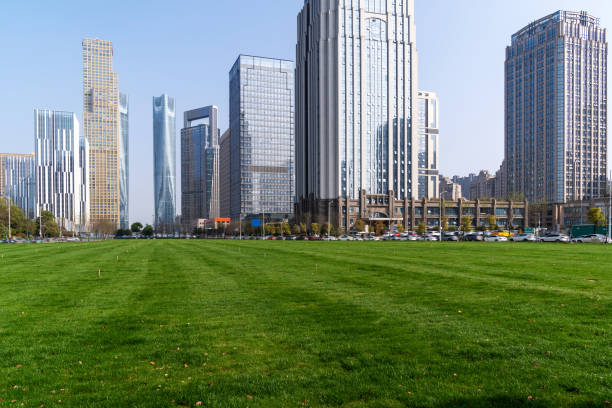 istock city park with modern building background in shanghai 1435444823