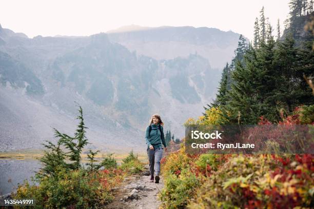 Woman Hiking In Washington State Wilderness Area Stock Photo - Download Image Now - Pacific Northwest, Outdoors, People