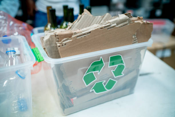 Recyclable material in different containers at a waste management centre  - Environmental conservation concepts
