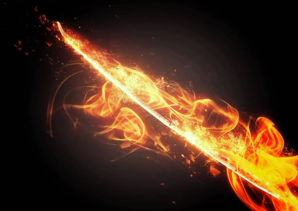 istock 3d illustration of sword with burning flames 1435454958