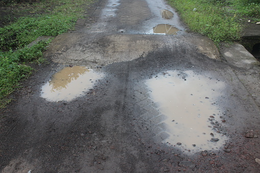 puddles after rain on residential roads