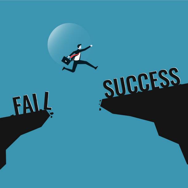 ilustrações de stock, clip art, desenhos animados e ícones de businessman jumping between cliff, success after fail concept - missed chance