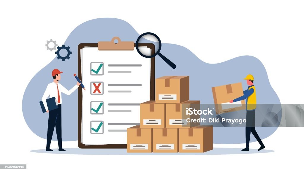 Product Inventory Vector Inventory Control System Concept Professional Manager And Worker Are ...