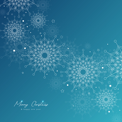 Decorative winter background with hand drawn snowflakes, snow, stars, design elements