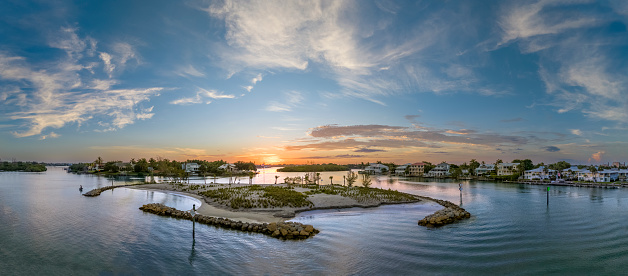Aerial sunrise shot of Snake Island Venice Florida