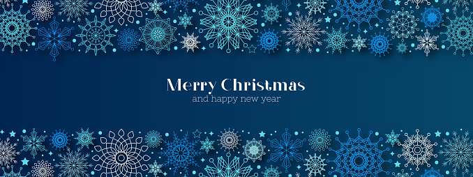 istock Christmas and happy new year blue vector background with snowflake, celebration concept 1435462997