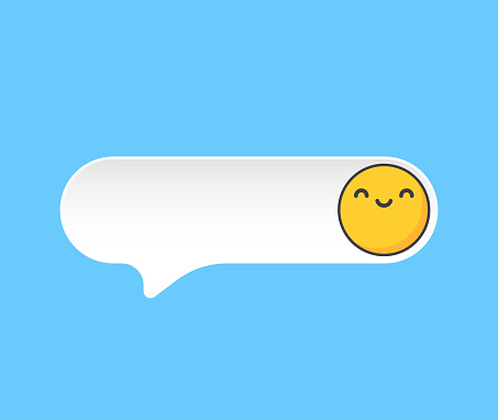 Vector illustration of a cute emoticon on a speech or thought bubble with copy space to add text or another design.