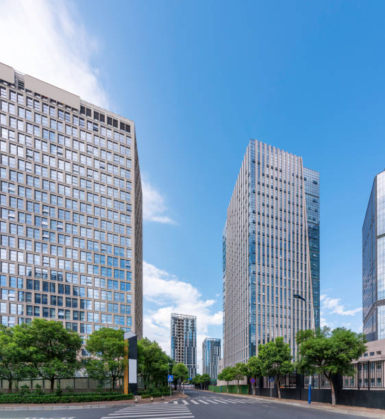 istock Empty urban road and buildings in the city 1435467521