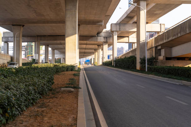 istock Concrete structure and asphalt road space under the overpass in the city 1435467602