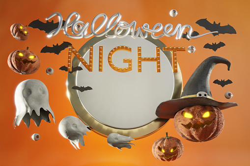 3D Illustration , 3d rendering . Happy Halloween banner or party invitation background