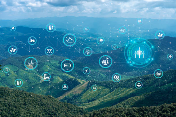 istock Environmental technology concept and what affects the environment change, The use of renewable energy from nature and technology related to conservation of nature, beautiful mountain view in backgroun 1435471948