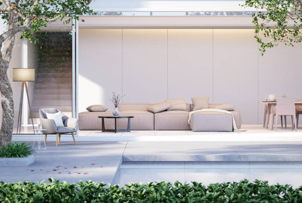 istock Modern style white house exterior with swimming pool terrace 3d render 1435481410