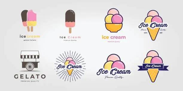 Vector illustration of Set Bundle Ice Cream Logo Icon Vintage Vector Illustration Design