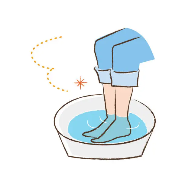 Vector illustration of foot bath color line drawing