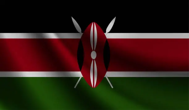 Vector illustration of Kenya flag waving. Background for patriotic and national design. Vector illustration
