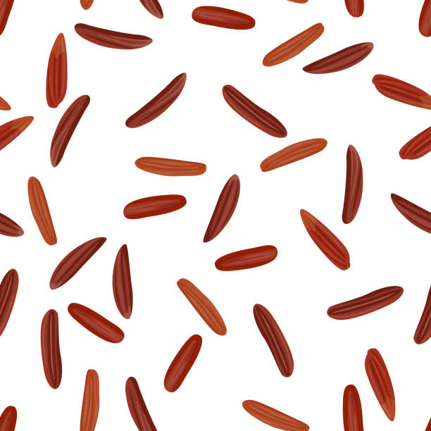 istock Red rice background. Seamless pattern with rice seeds. Vector illustration of healthy food. 1435492580