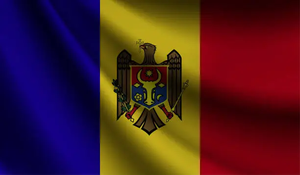 Vector illustration of Moldova flag waving. Background for patriotic and national design. Vector illustration