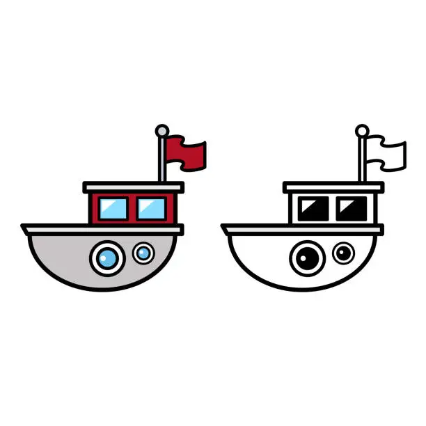 Vector illustration of Illustration of isolated colorful and black and white boat