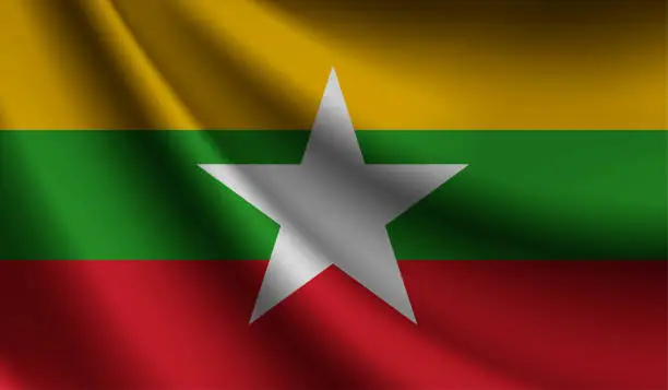 Vector illustration of Myanmar flag waving. Background for patriotic and national design. Vector illustration