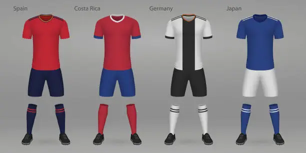Vector illustration of Set of football kits, shirt template