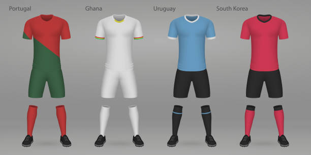 комплект футбольных комплектов, шаблон футболки - portugal ghana stock illustrations