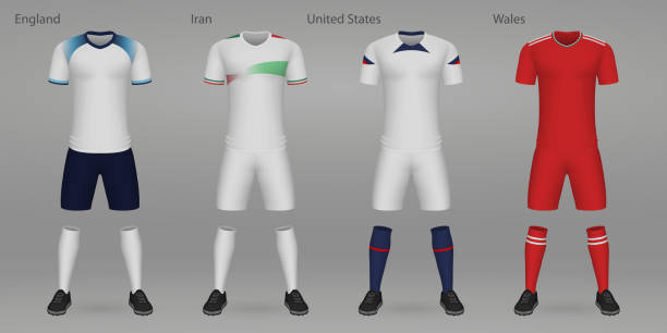 set of football kits, shirt template - iran wales stock illustrations