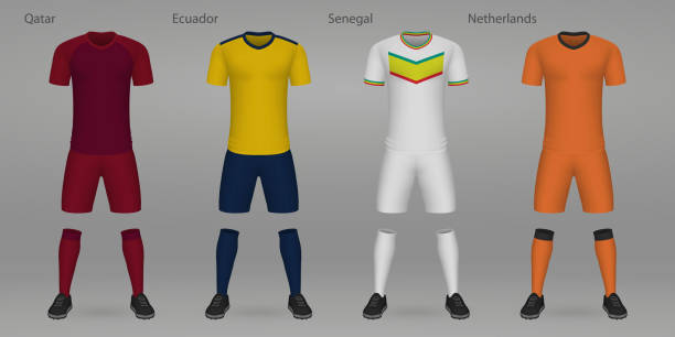 комплект футбольных комплектов, шаблон футболки - qatar senegal stock illustrations