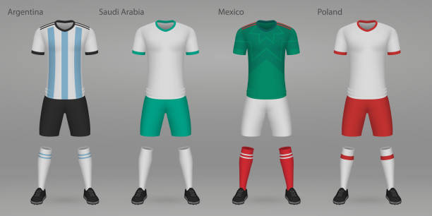 축구 키트 세트, 셔츠 템플릿 - mexico argentina stock illustrations