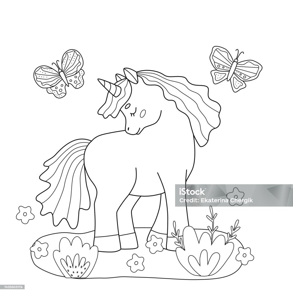 Sách Tô Màu Trẻ Em Đơn Giản Với Kỳ Lân Và Bướm Dễ Thương Vector ...