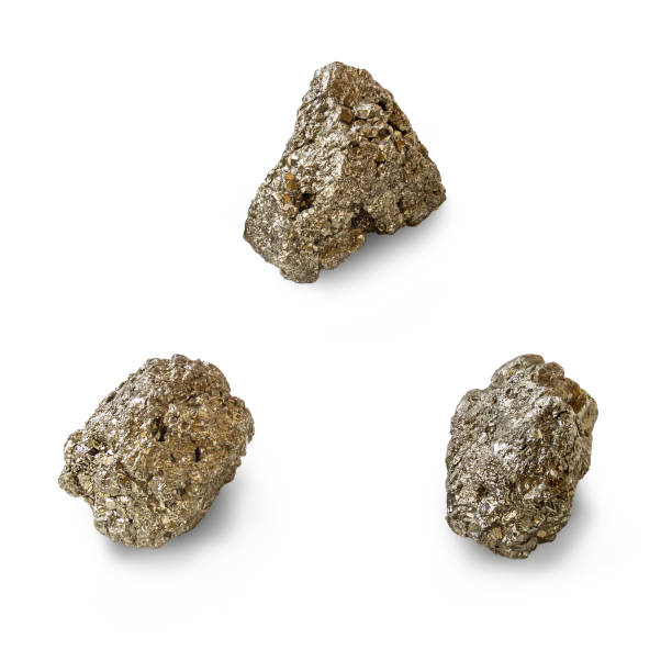 istock Three pieces of pyrite isolated on a white background 1435509757