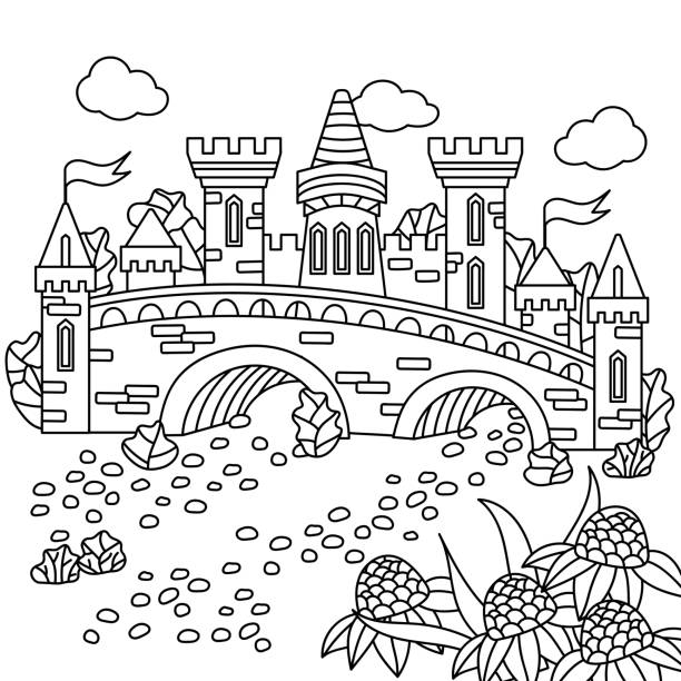 illustrazioni stock, clip art, cartoni animati e icone di tendenza di illustrazione vettoriale del castello. disegno da colorare. - kingdom