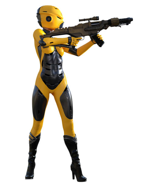istock futuristic warrior in a yellow and black suit, armed with rifle, 3d render 1435516937