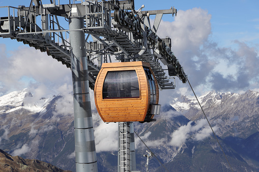 a wooden gondola of the mountain railway in tyrol
