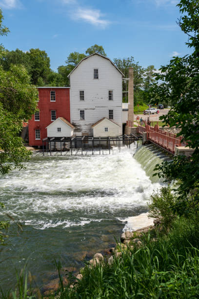 Phelps Mill historical flour mill on the Ottertail River in rural Minnesota, USA. Underwood, Minnesota USA July 10, 2022 Phelps Mill historical flour mill on the Ottertail River in rural Minnesota, USA. old flour mill stock pictures, royalty-free photos & images